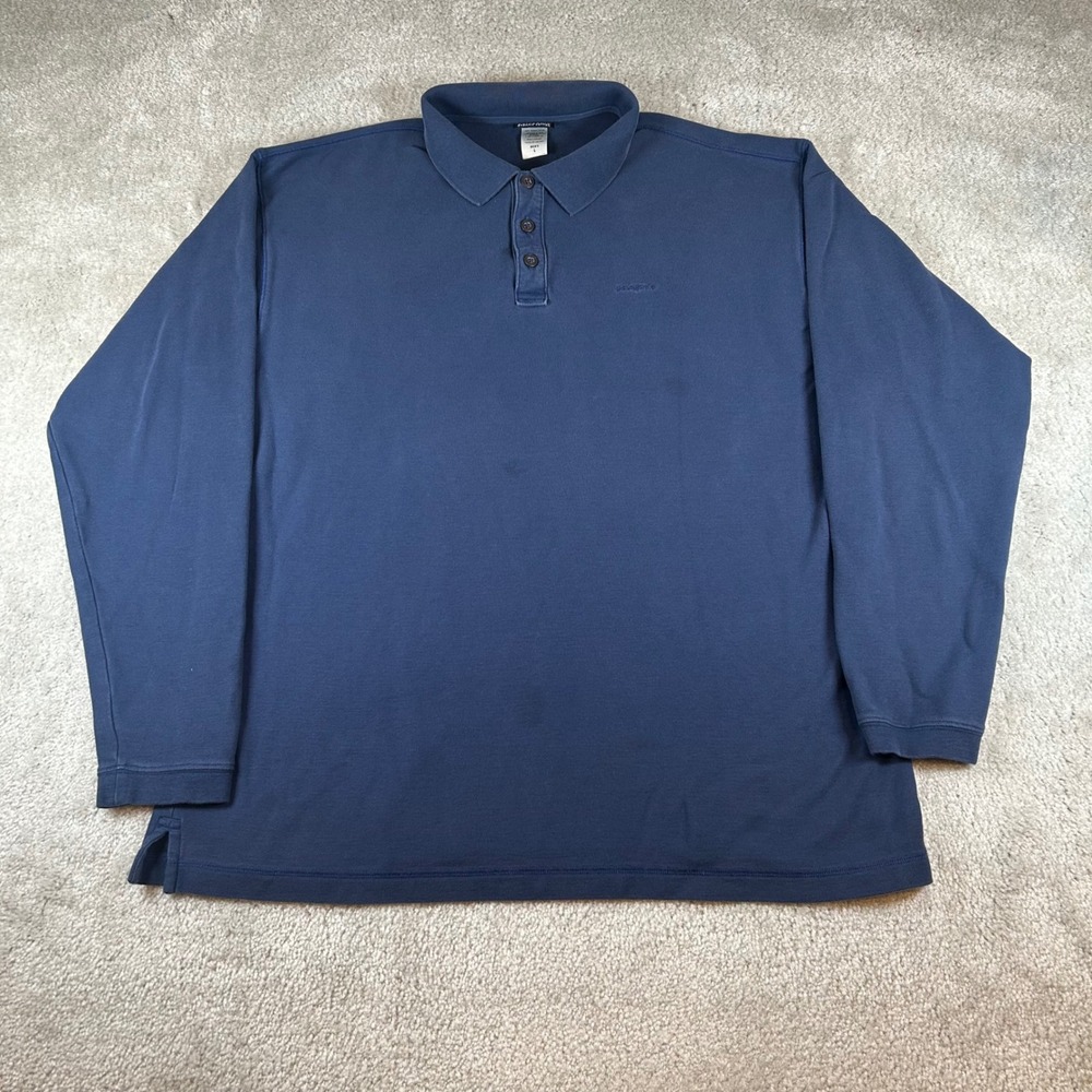 Patagonia Polo Shirt Mens L Blue Long Sleeve Organic Cotton 52750F5 Solid Logo